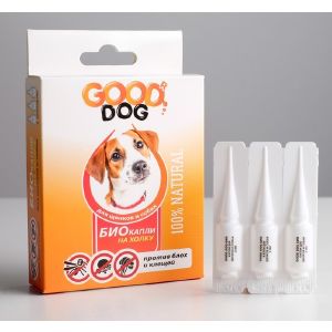 БИО капли GOOD DOG для щенков и собак от блох и клещей, 3 х 2мл   2855879