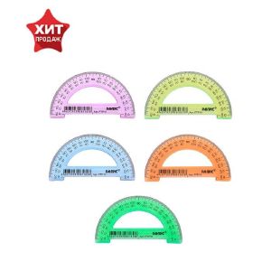 Транспортир 10 см «РАНТИС» Neon Crystal, 180°, отливная шкала, микс