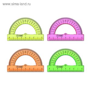 Транспортир 8 см «Стамм» Neon Cristal, 180°, микс