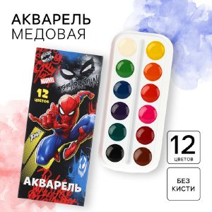 Акварель медовая «Человек-паук», 12 цветов, в картонной коробке, без кисти 4846912