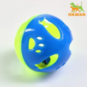 Шарик для кошек с бубенчиком «Рыбки и лапки», 3,8 см, жёлтый/синий