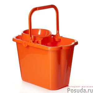 [М 2421] Ведро прямоугольное 9,5л с отжимом (Оранжевый)