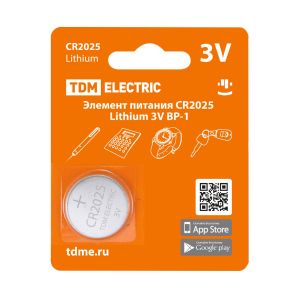 Батарейка Tdm Electric, типоразмер CR2025 Lithium, 1 шт