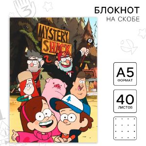 Блокнот А5, на скрепке, 40 листов, в точку, УФ-лак, Гравити Фолз 7751277