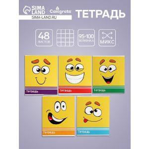 Тетрадь 48л кл Смайлики, обл мел карт хром, блок офсет, 5вид МИКС 3043775